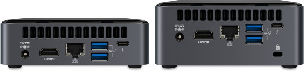 Rear view of the NUC 10 Kits, K-suffix left, H-suffix right